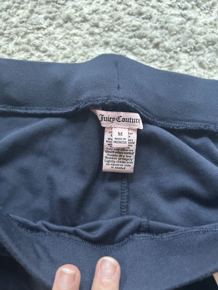 Y2K Juicy Couture Sweatpants Jogger Velvet Velour Navy Blue Large Retro  - Image 3 of 4