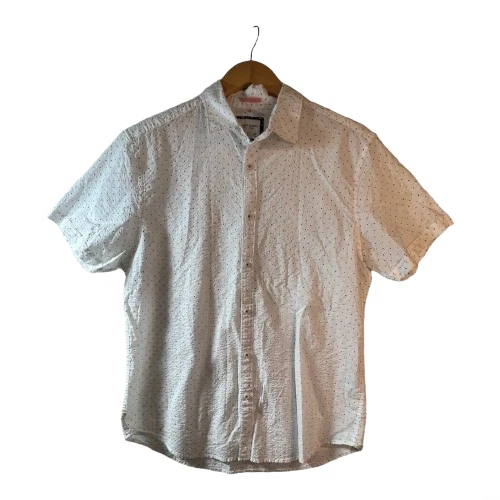 Denim & Flowers Mens White Polka Dot Seersucker Shirt L Short Sleeve