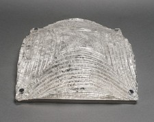 XL Vintage 1970s Italian Ice Glass & Chrome Wall Sconce / Ceiling Flush Lamp