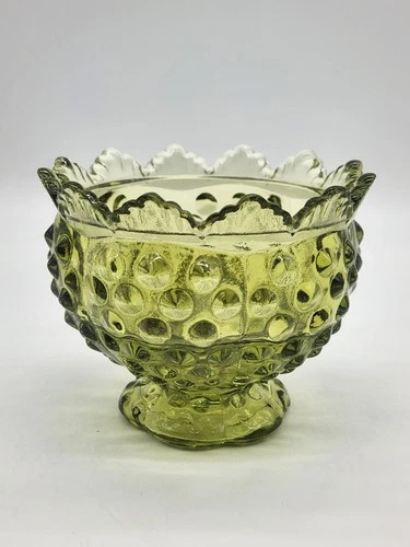 Vintage Fenton Colonial Green Scalloped Hobnail Taper Pillar Candle Holder