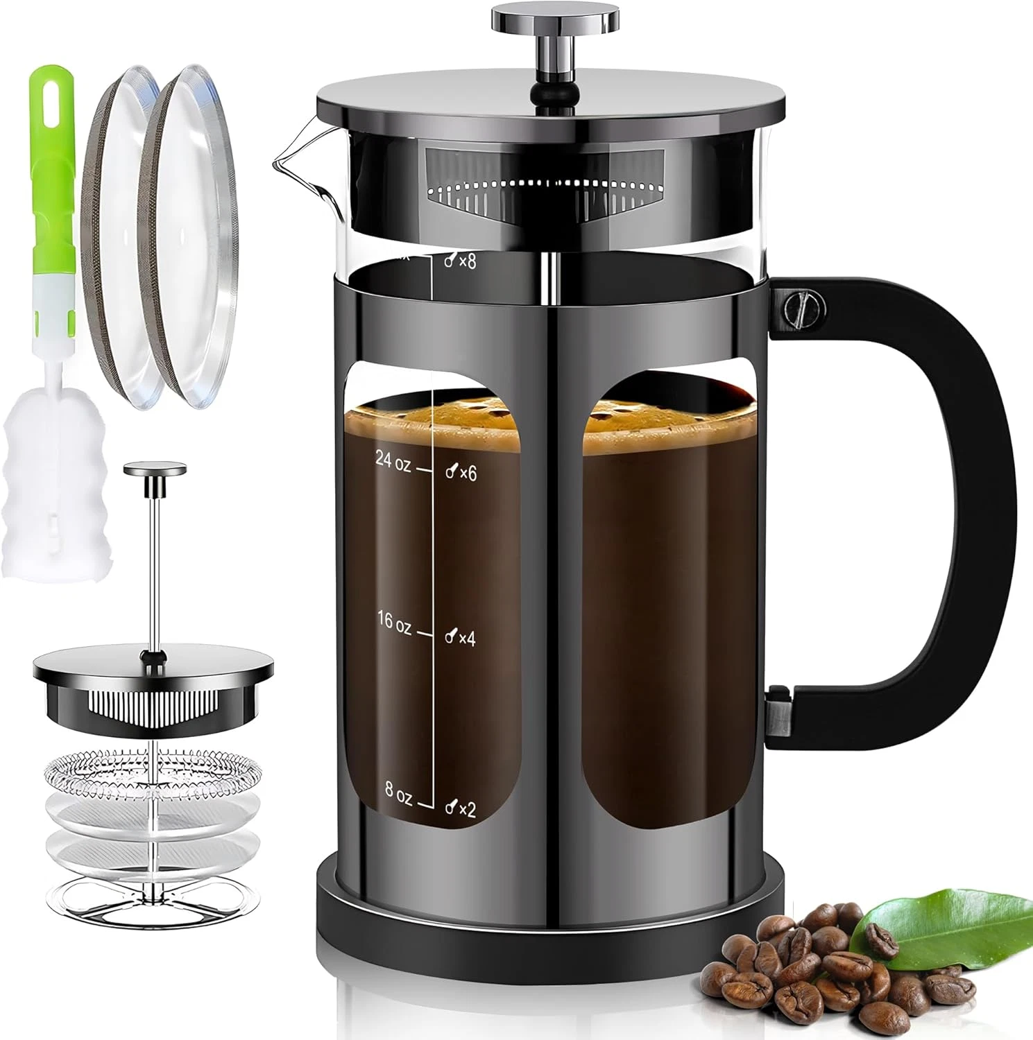 34oz French Press Coffee Maker, 6 Cup Coffee Press with 4 Filter System (BLACK)