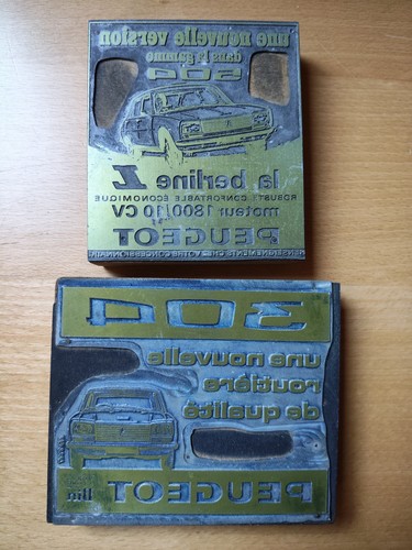 2 Matrix Advertising Cliché Peugeot 304 504 Vintage Matrices RARE