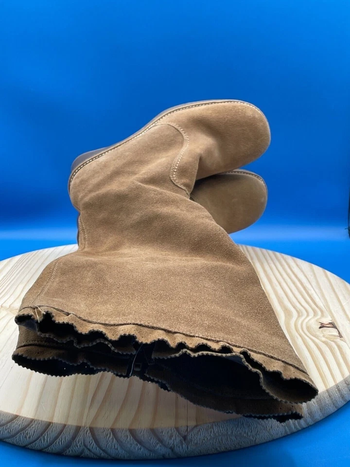 Bota feminina tamanho 9 panturrilha marrom 6 couro zíper lateral biqueira redonda salto cunha - Imagem 4 de 4