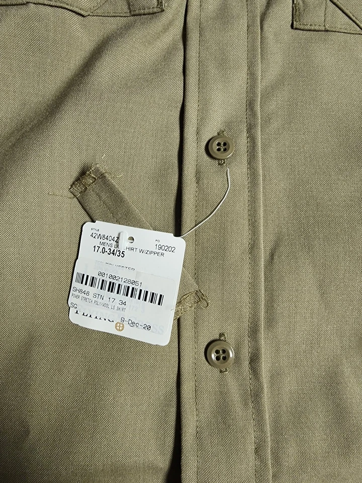 Mens 17.0  34/35 Long Slv. Flying Cross ,Dark Tan Zip/button Frt Uniform Shirt - Image 3 of 4