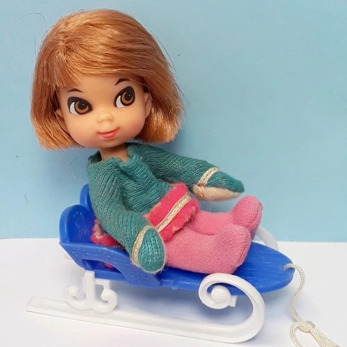Vintage Mattel Liddle Kiddles FREEZY SLIDDLE Doll, Outfit, & Sled