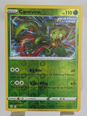 Pokémon Carnivine Battle Styles 009/163 Non-Holo Rapid Strike EN NM