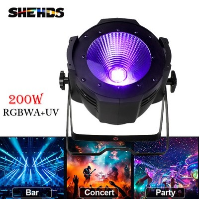SHEHDS 200W RGBWA+UV Par Can Light 6in1 DMX Cob Stage Spot Wash Light DJ Party