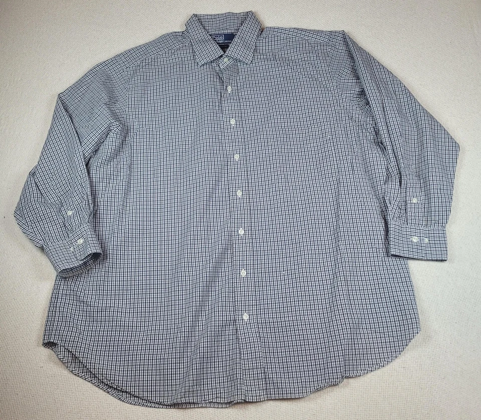 Camisa Polo Ralph Lauren De Colección Para Hombres 2XL 18 34/35 GRANDE Negra Blanca A Cuadros Abotonada Foto 2 de 4