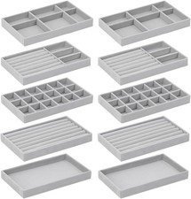 10 Pack Jewelry Organizer Tray Drawer Inserts Stackable Velvet Liner Dividers...