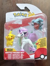 Jazwares Pokemon Pikachu + Galarian Ponyta + Gible Battle Figure Set Of 3 NEW