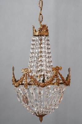 Antique Art Nouveau Crystal Brass Basket Chandelier Ø 30 cm H: 47 (107) cm HTG