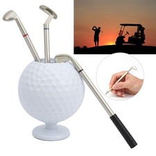 Mini Desktop Golf Ball Pen Holder with 3 Golf Cue Pens Plastic Golfer Souvenir