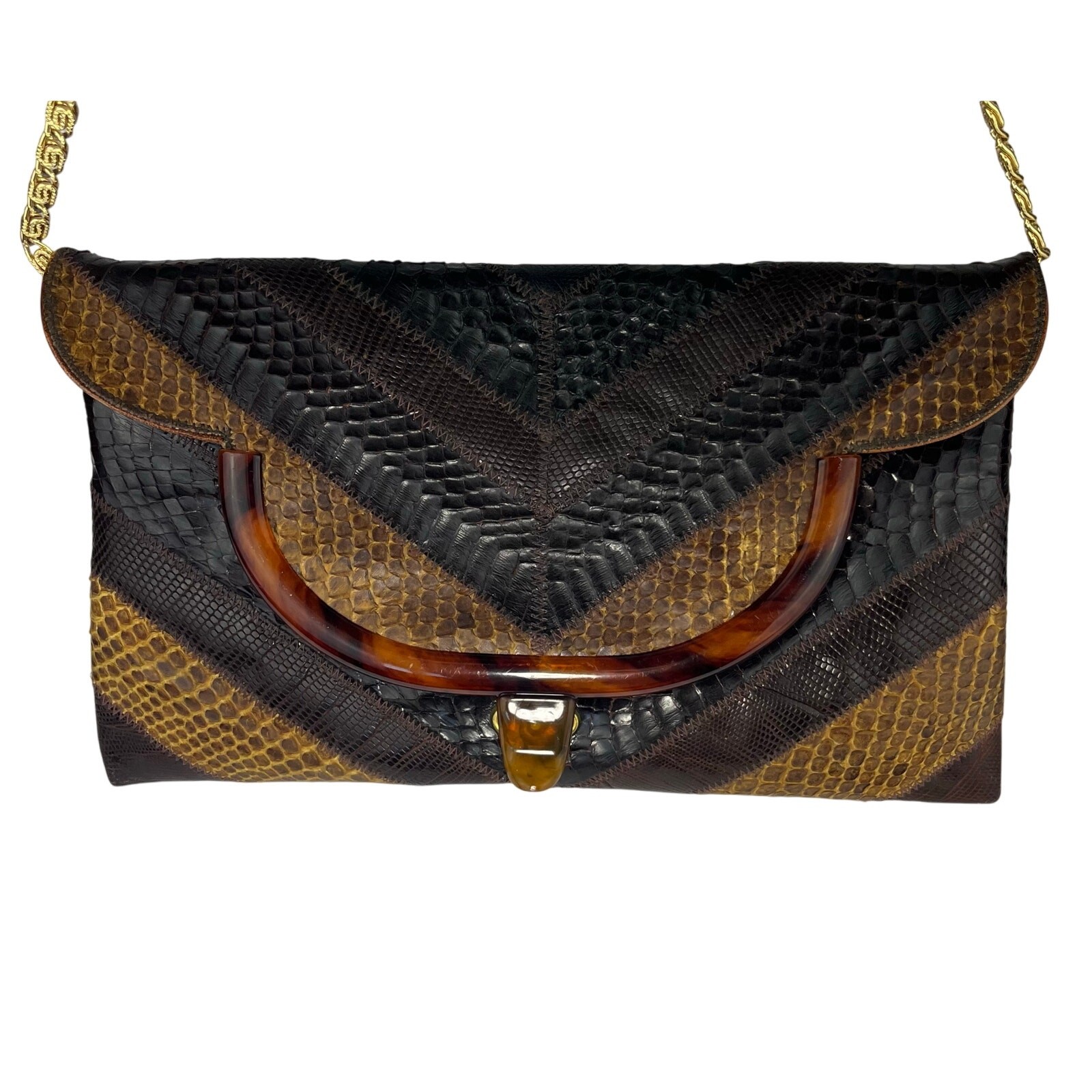 Varon Leather Snakeskin Turtle Shell Shoulder Bag… - image 1