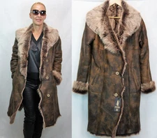 REAL 100% Sheepskin Shearling Leather Toscana Long Hair Coat SANDRA BROWN XS-6XL