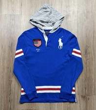 Polo Ralph Lauren Big Pony 67 Rugby Polo Shirt Boys Size XL Blue Hooded USA
