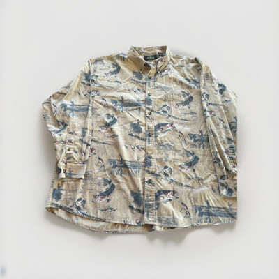 Men s Redhead Fishing Themed Long Sleeve Cotton Shirt Sz XL Button Down