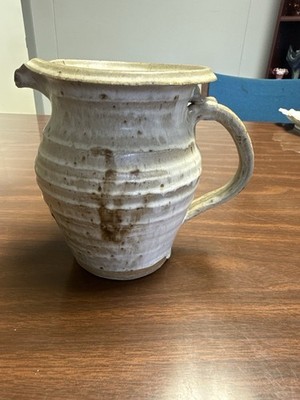 Handmade Studio Pottery Pitcher   6.5  Rustic Stoneware   Cream & Brown Glaze  