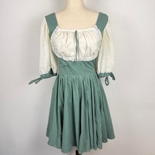 Vintage 1970s Handmade Squaredance Dress Polka Dot Green German Dirndl SMALL