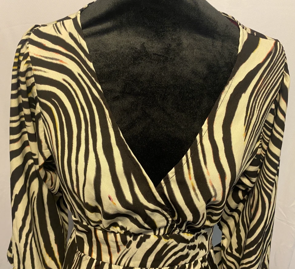 Betsey Johnson techno зебра полоски babydoll блузка колокольчик рукав S розовый желтый - Изображение 2 из 4