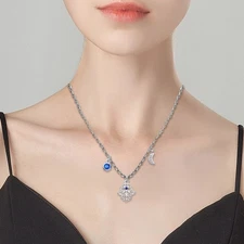 PANDACH 925 Sterling Silver Simple Hamsa Hand Pendant Necklace For Women 18inch 