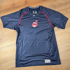Nike Pro Combat Cleveland Indians MLB Authentic Shirt Large Blue Athletic Tee