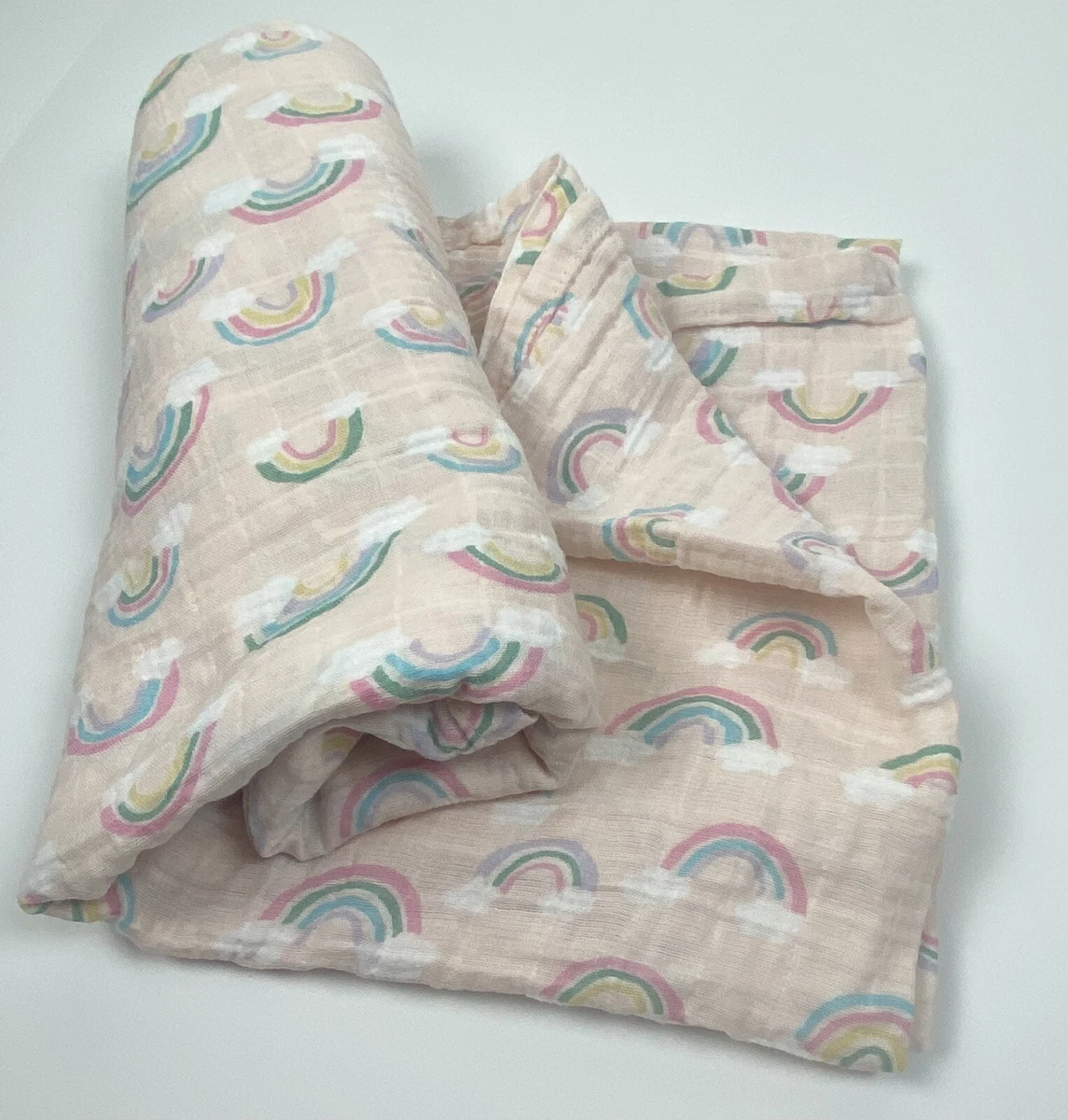 POTTERY BARN KIDS Muslin Baby Stroller Blanket Lovey Pink Rainbows