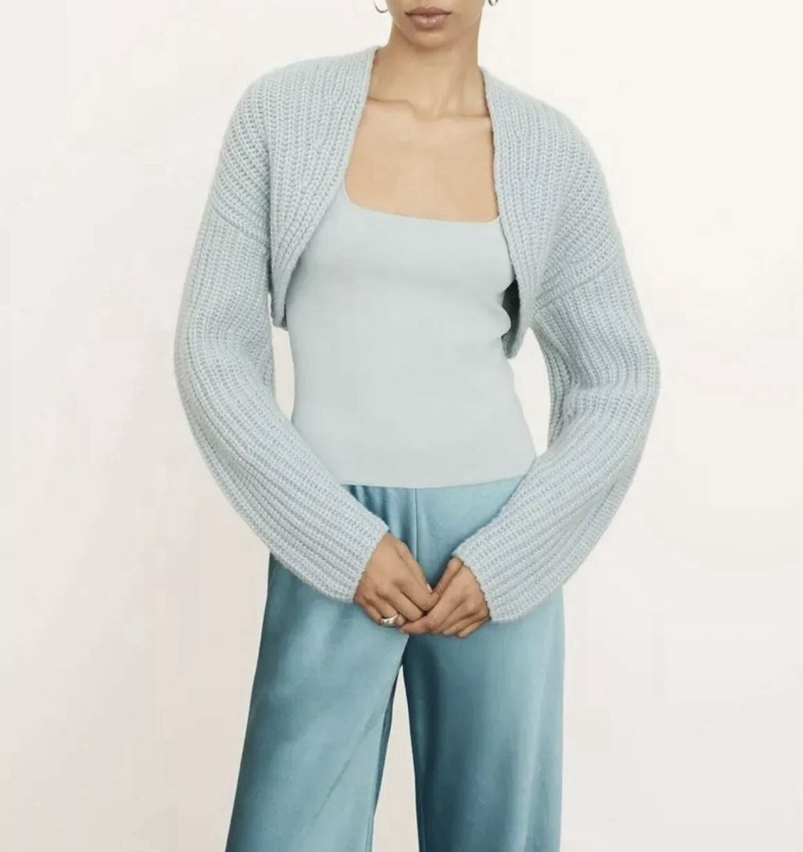 $425 VINCE Lofty Rib Bolero Shrug Cardigan XS S Pale Bay