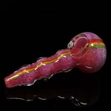 Handmade Red Novelty Ridged Rasta Spoon Bowl Glass Pipe 4.5 inch- USA Seller