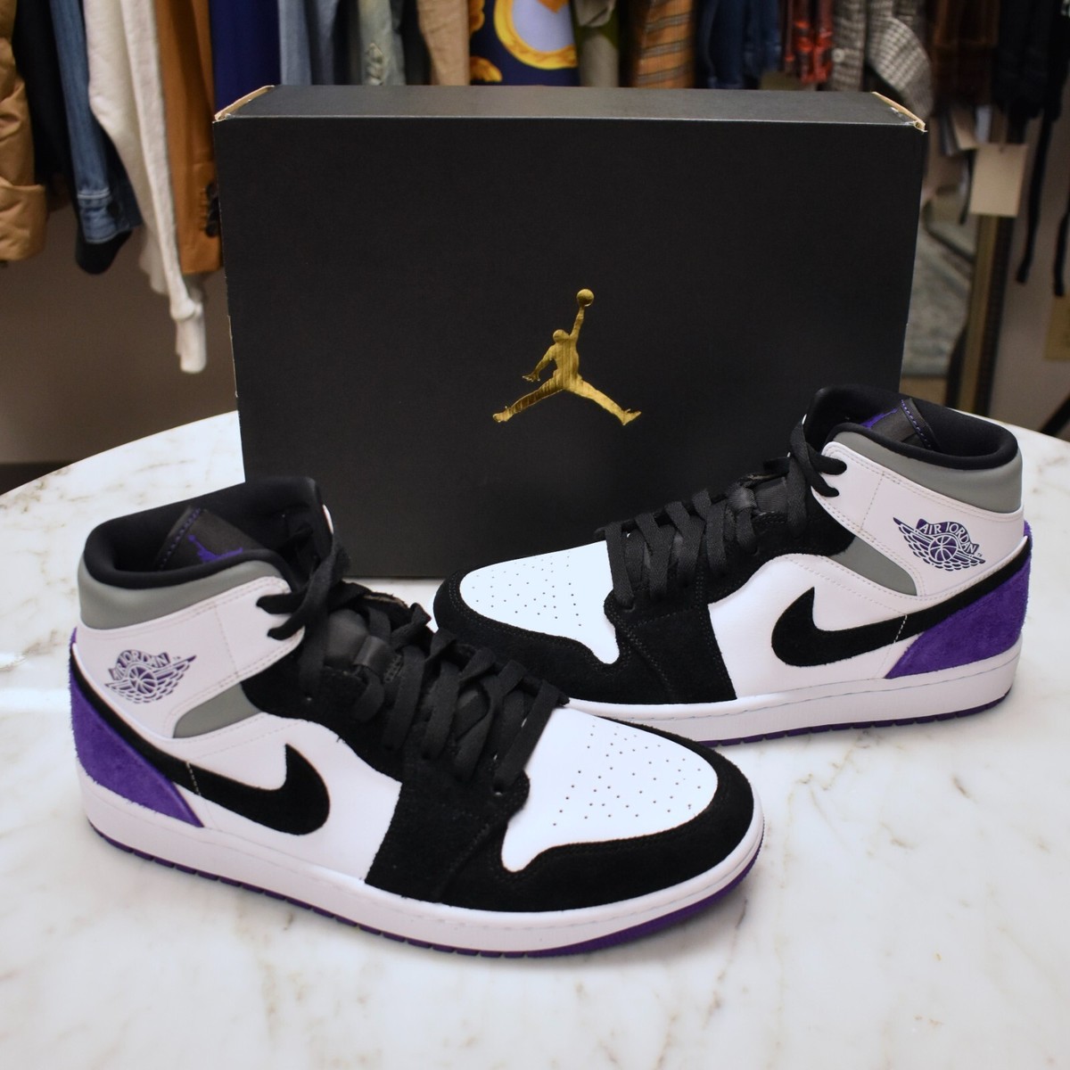 NWT Air Jordan 1 Mid SE Court Purple White Blk Sneakers Men's 9.5