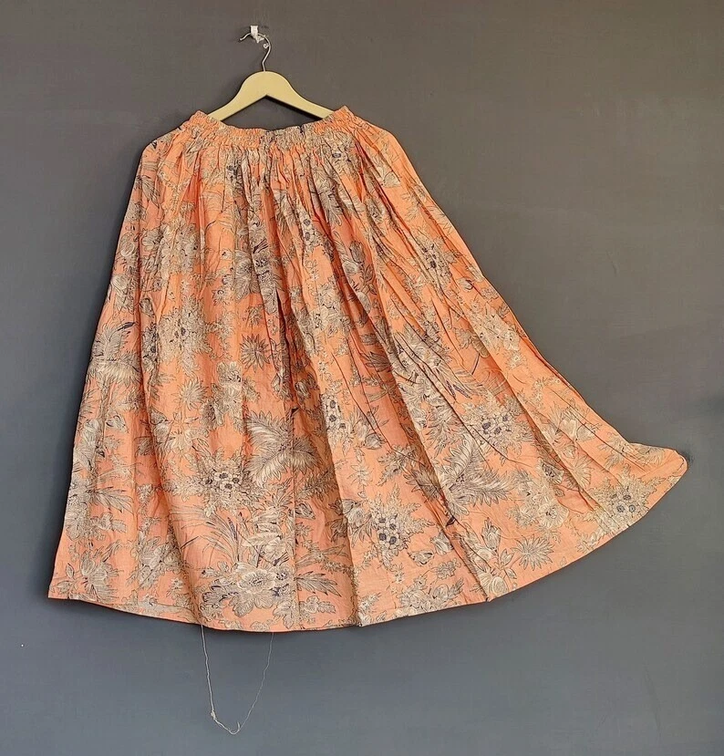Indian Peach Floral Skirt 100% Cotton Skirt, Long Skirt, Free Size Beach Wear AU