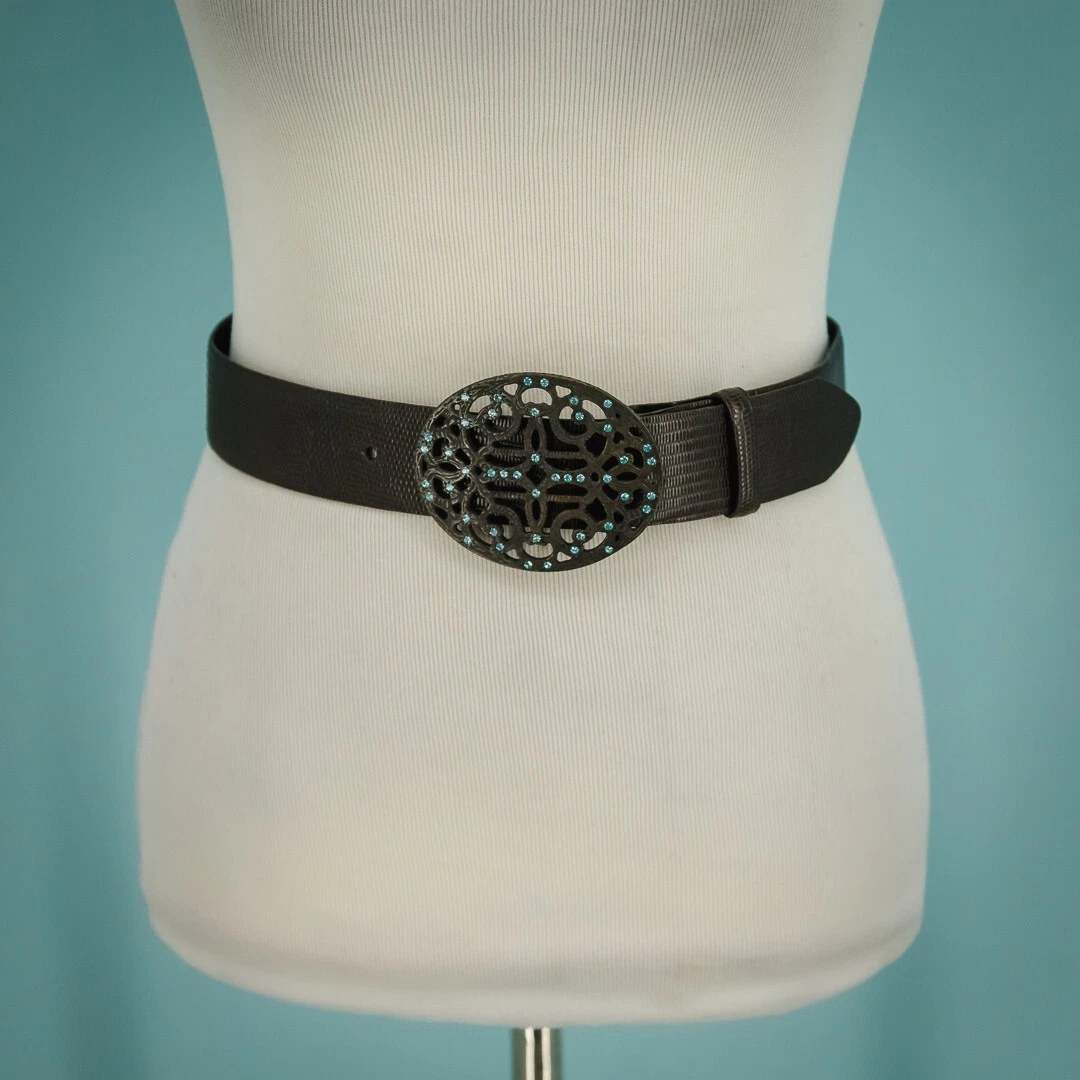 Carlisle Size XS Black Leather Statement Rhinestone Jewel 