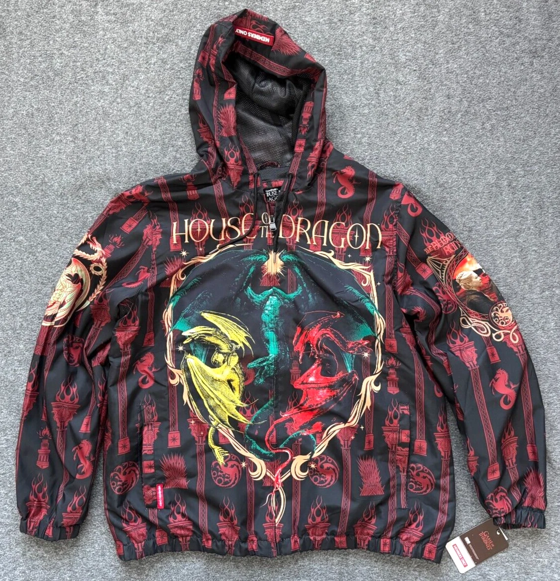 NWT Members Only House of the Dragon Windbreaker Jacket Mens XL HBO Dragon New