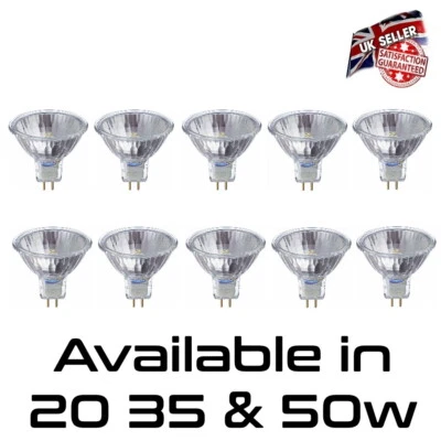 HEATHFIELD Halogen Light Bulbs 20W 35W 50W 12V Low Voltage GU5.3 50MM MR16 Dichroic 10 Pack