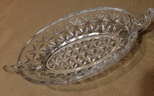 Vtg Clear Glass oval Relish, Candy, Nut, Condiment Dish, ART DECO STYLE, 4" x 8"