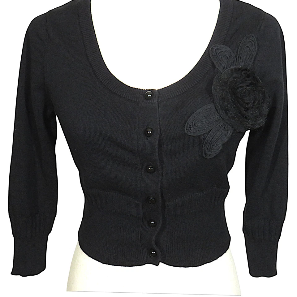 Suéter Recortado Retro Rockabilly Roseta Algodón Negro Bisou Bisou Talla XS Foto 2 de 4
