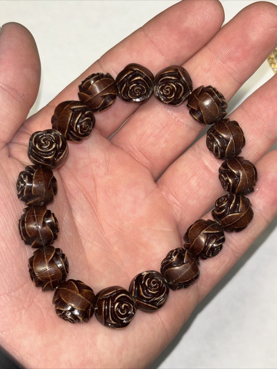 Reddish Brown Wood Floral Carving Beads Hand Rosary Praying  display picture 2