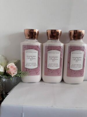3 New RASPBERRY CHIFFON BATH & BODY WORKS BODY LOTION CREAM 24 Hr MOISTURE