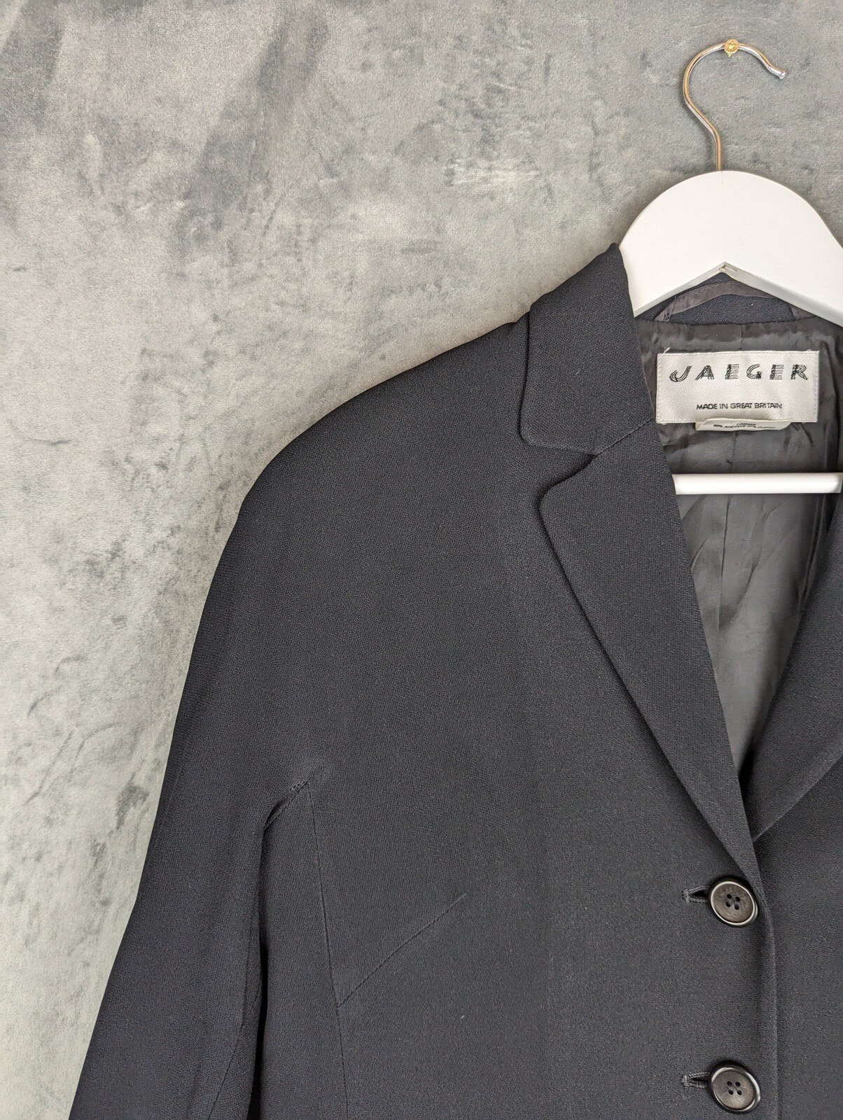 Vintage JAEGER Coat Jacket Size 10 Black Long Sleeve Blazer Made in Great Britai image 3