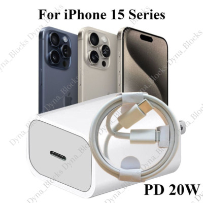20W Type C Fast Charger Block Adapter USB C To C Cable For iPhone 15 16 17 Pro