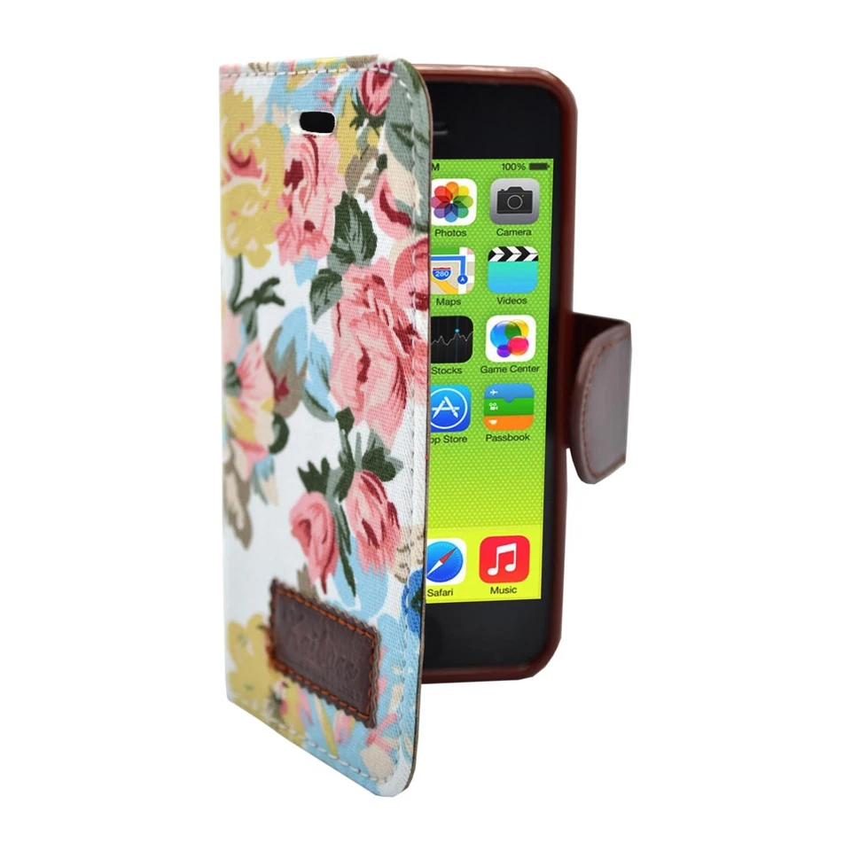 CASE FOR APPLE IPHONE 5C CLASSIC VINTAGE WALLET FLIP WHITE MULTI FLOWER COVER - Image 2 of 4