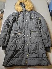 82 Fahrenheit Coat Womens Medium Black Long Active Outerwear Removable Hood