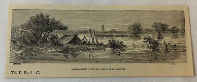 1876 magazine engraving~ FISHERMEN'S HUTS ON THE LOWER DANUBE