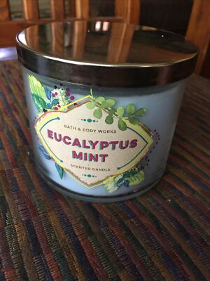 Bath And Body Works  3 wick Candle Eucalyptus Mint 14.5 oz Unused VGC