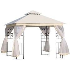 Outsunny Gazebo da Esterno 3x3m con Zanzariera e Telaio in Acciaio Bianco