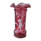 Fenton Cranberry Glass Mary Gregory Vase Handpainted Signed J. Reynolds Lynch Li