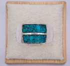 Vintage Mexico Turquoise Inlay Sterling Silver Ring Size 11