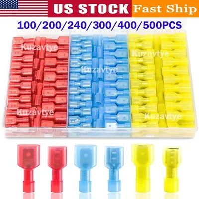 KUZAVTYE 500PC Male Female Insulated Spade Terminal Crimp Quick Disconnect Wire Connector