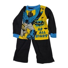 DC Batman Boys Black Yellow Up All Night Flannel Retro Graphics PJ Set 3T NEW