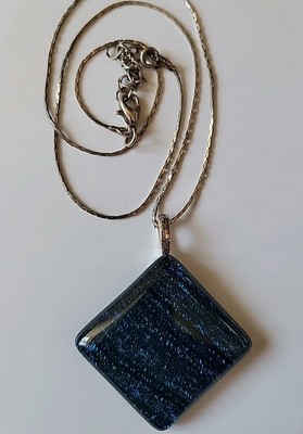 Brilliant Blue Green Dichroic Handcrafted Fused Glass Pendant with Necklace~