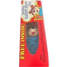 Mini juguete de peluche vintage post cereal súper dorado crujiente SUGAR BEAR años 80 en caja